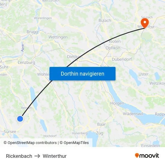 Rickenbach to Winterthur map