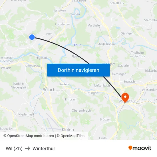 Wil (Zh) to Winterthur map