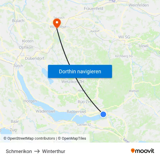 Schmerikon to Winterthur map