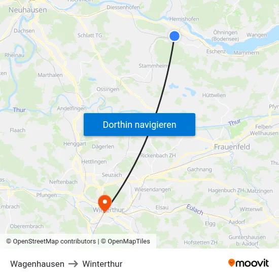Wagenhausen to Winterthur map