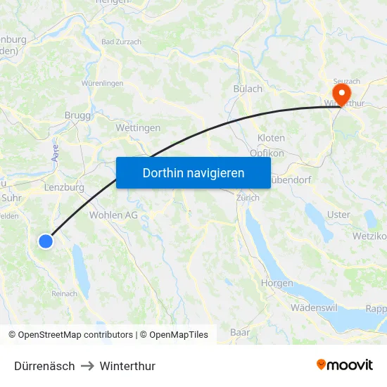 Dürrenäsch to Winterthur map