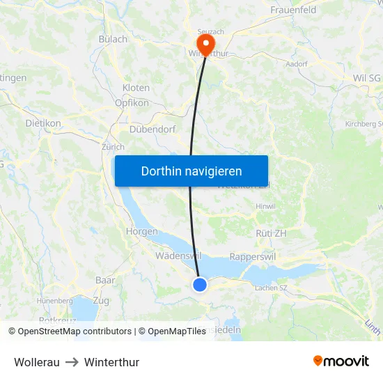 Wollerau to Winterthur map