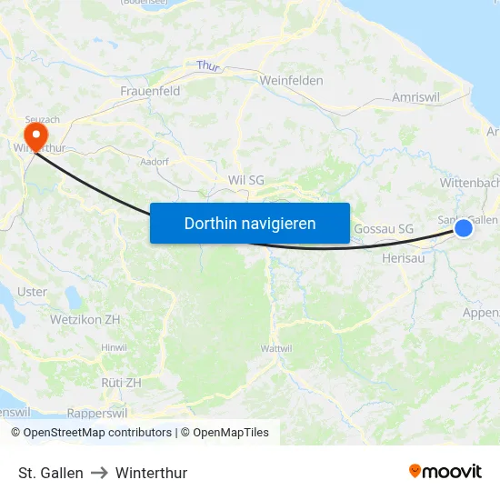 St. Gallen to Winterthur map