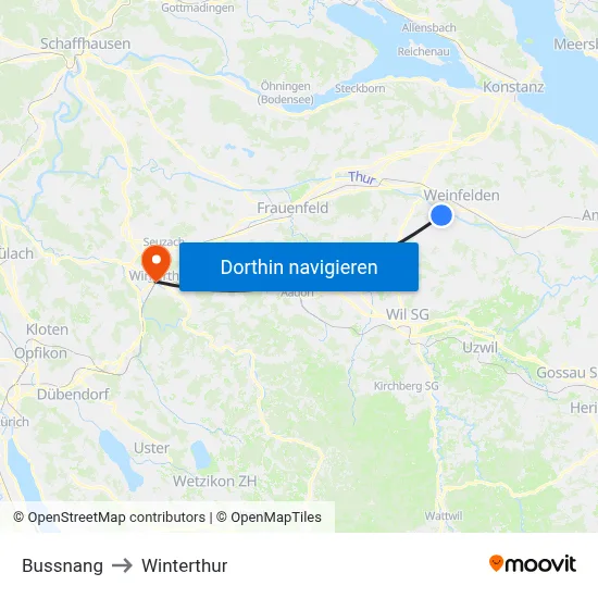 Bussnang to Winterthur map