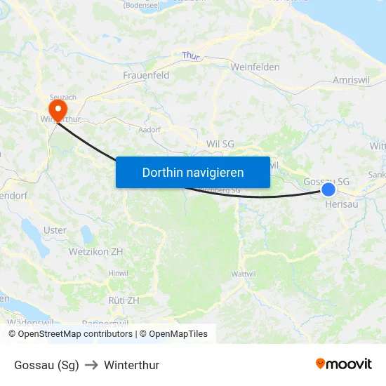 Gossau (Sg) to Winterthur map