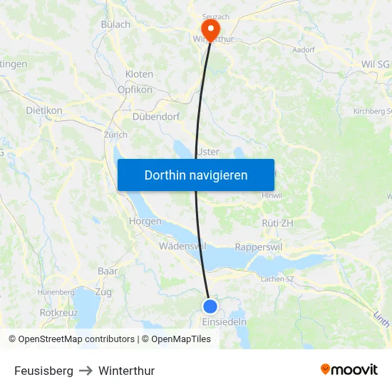 Feusisberg to Winterthur map