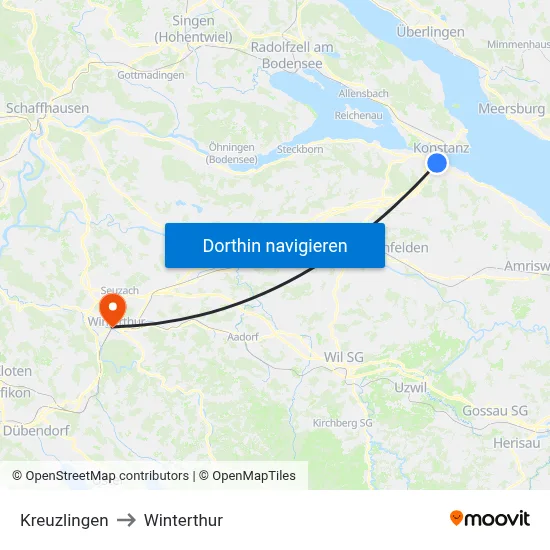 Kreuzlingen to Winterthur map