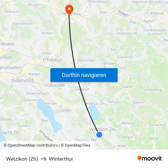 Wetzikon (Zh) to Winterthur map