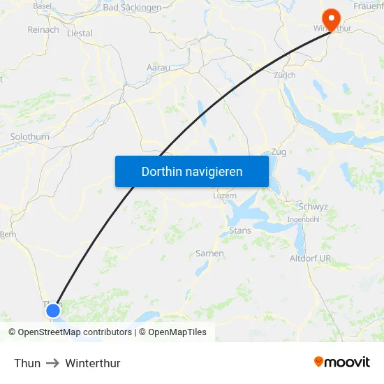 Thun to Winterthur map