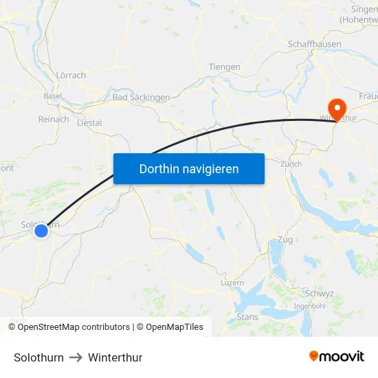 Solothurn to Winterthur map