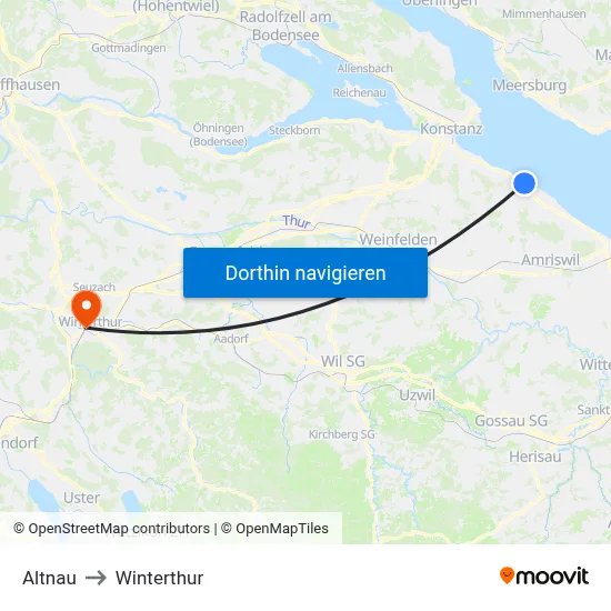 Altnau to Winterthur map
