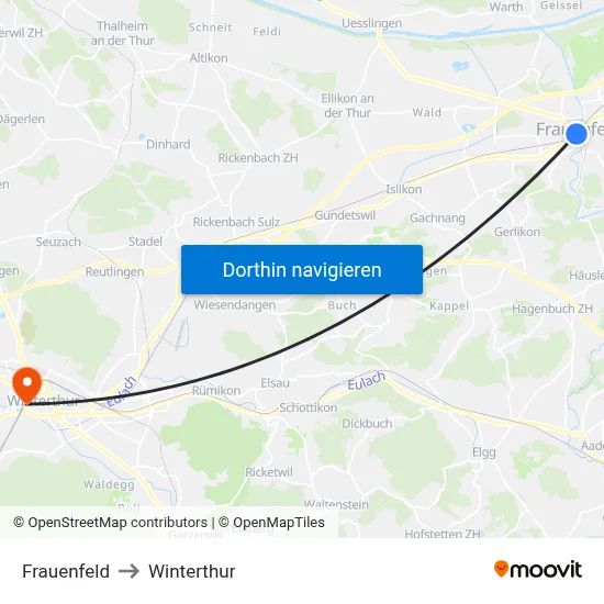 Frauenfeld to Winterthur map