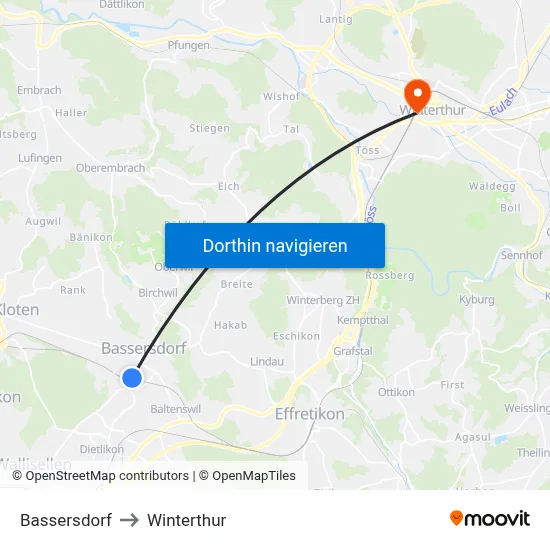 Bassersdorf to Winterthur map