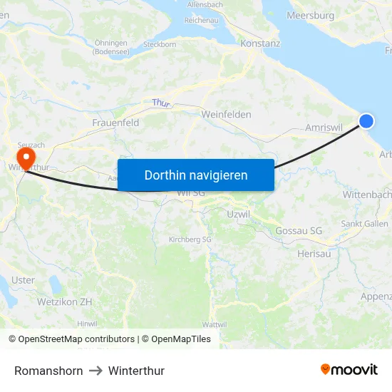 Romanshorn to Winterthur map