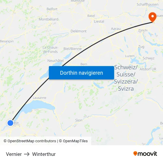 Vernier to Winterthur map