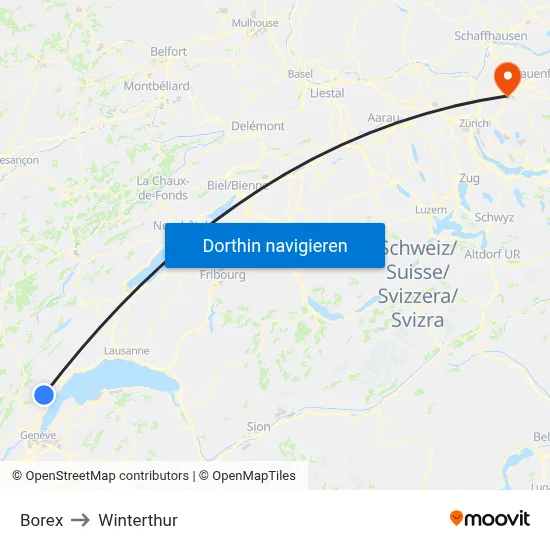 Borex to Winterthur map