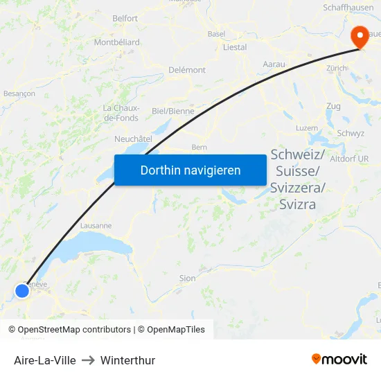 Aire-La-Ville to Winterthur map