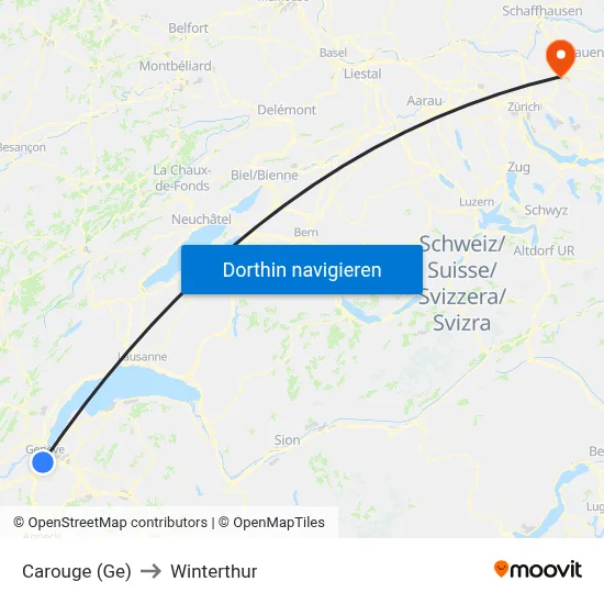 Carouge (Ge) to Winterthur map