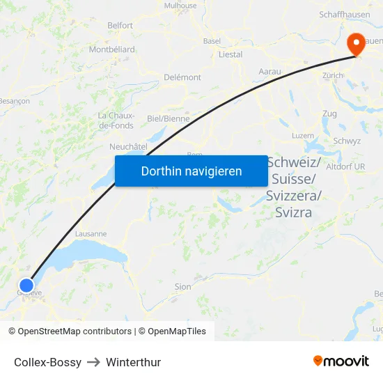 Collex-Bossy to Winterthur map