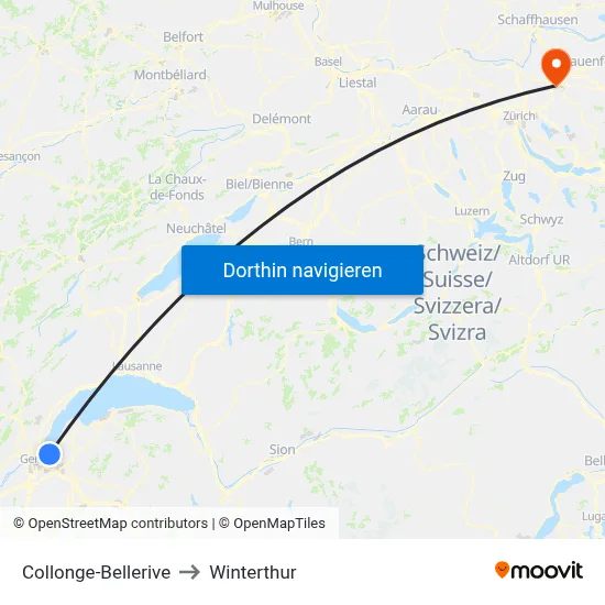 Collonge-Bellerive to Winterthur map