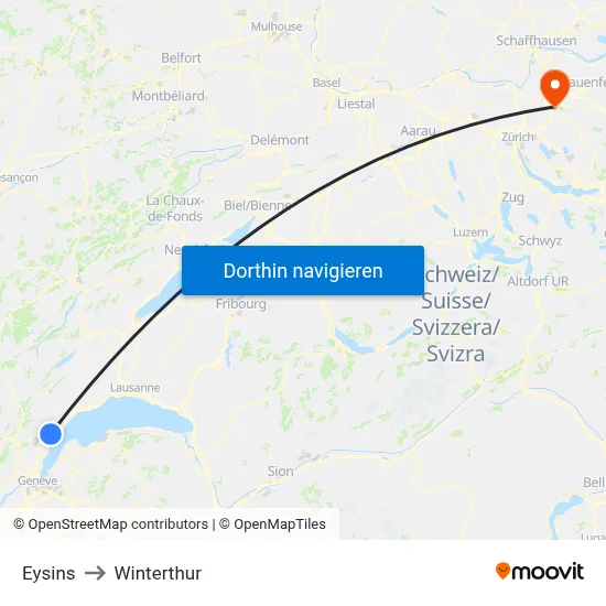 Eysins to Winterthur map