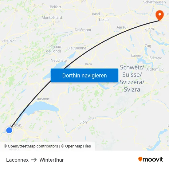Laconnex to Winterthur map