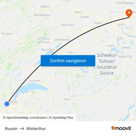 Russin to Winterthur map