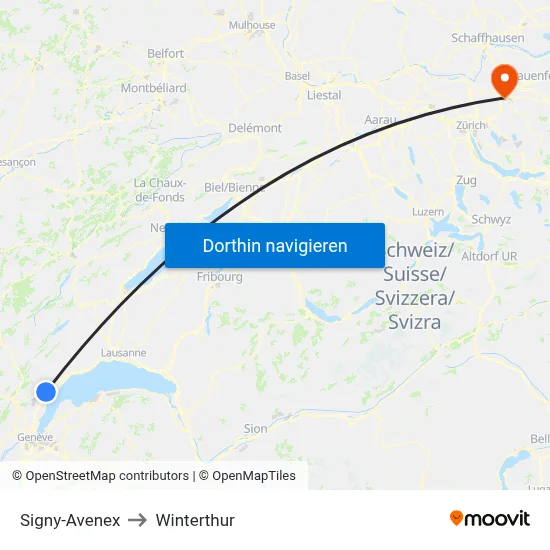 Signy-Avenex to Winterthur map