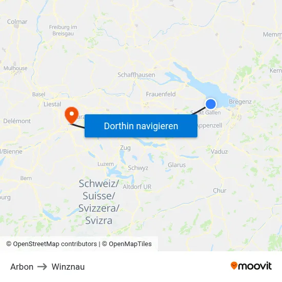 Arbon to Winznau map