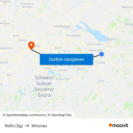 Rüthi (Sg) to Winznau map