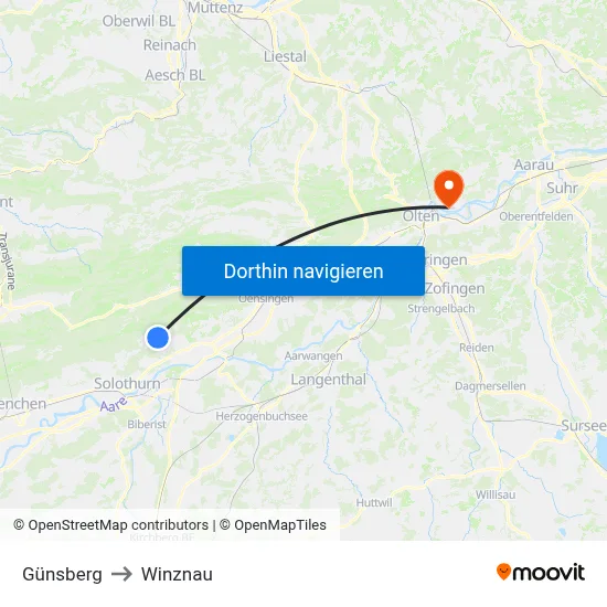 Günsberg to Winznau map