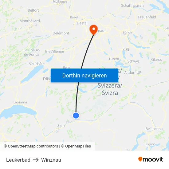 Leukerbad to Winznau map