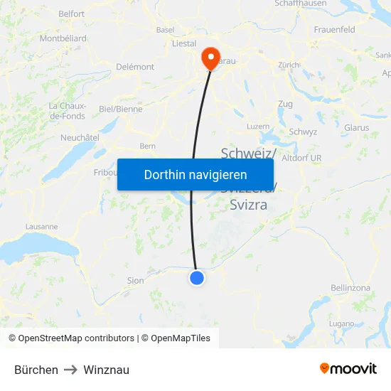 Bürchen to Winznau map