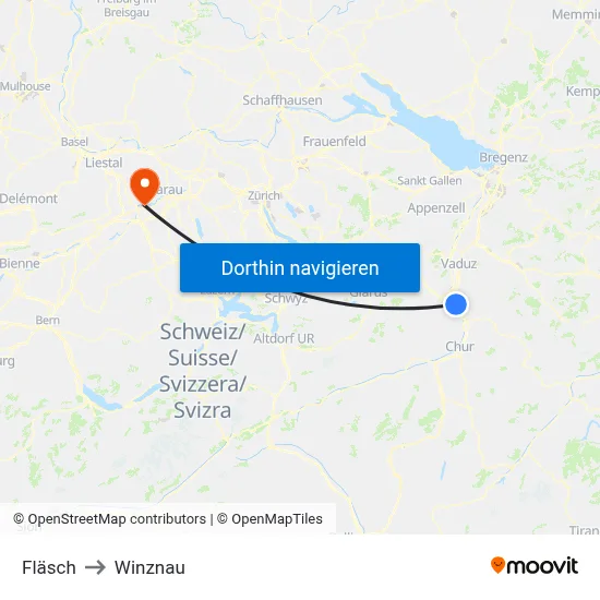 Fläsch to Winznau map