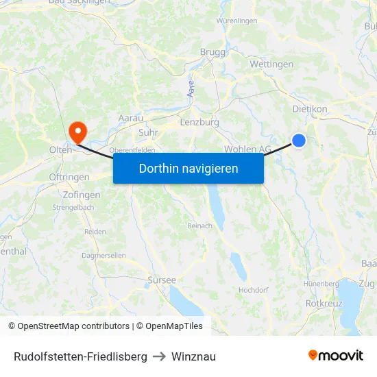 Rudolfstetten-Friedlisberg to Winznau map