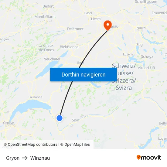 Gryon to Winznau map