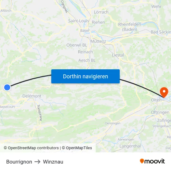 Bourrignon to Winznau map