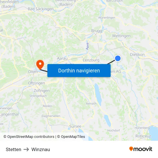 Stetten to Winznau map