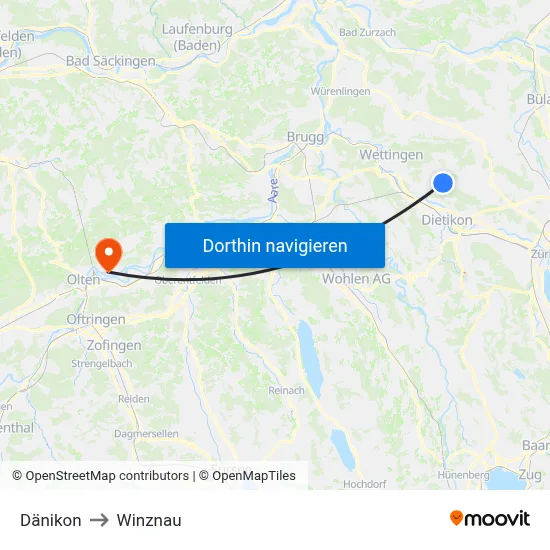 Dänikon to Winznau map