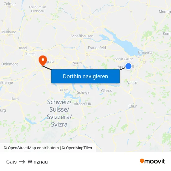 Gais to Winznau map
