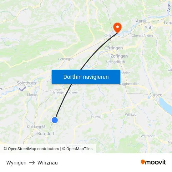 Wynigen to Winznau map