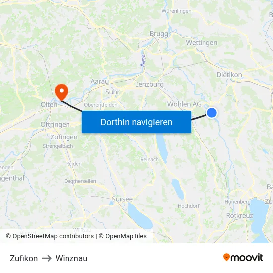 Zufikon to Winznau map