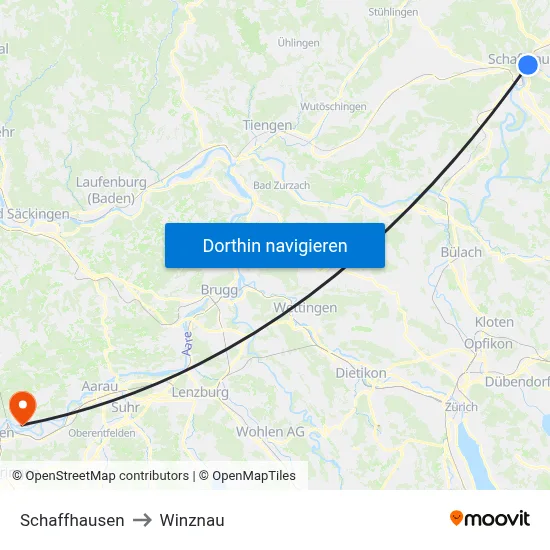 Schaffhausen to Winznau map