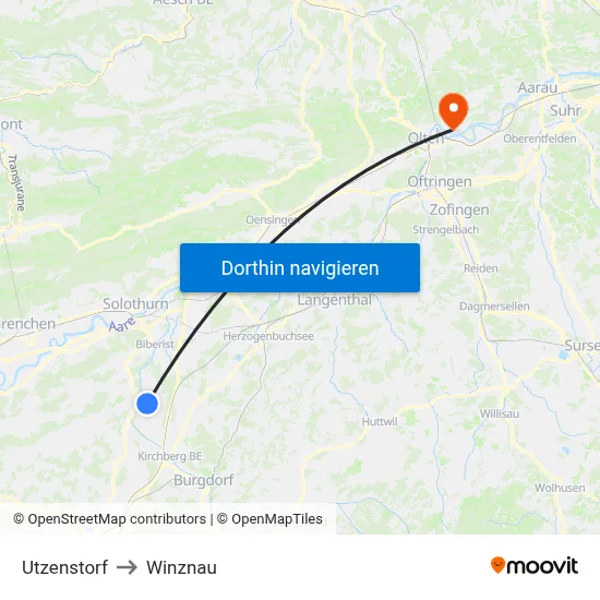 Utzenstorf to Winznau map