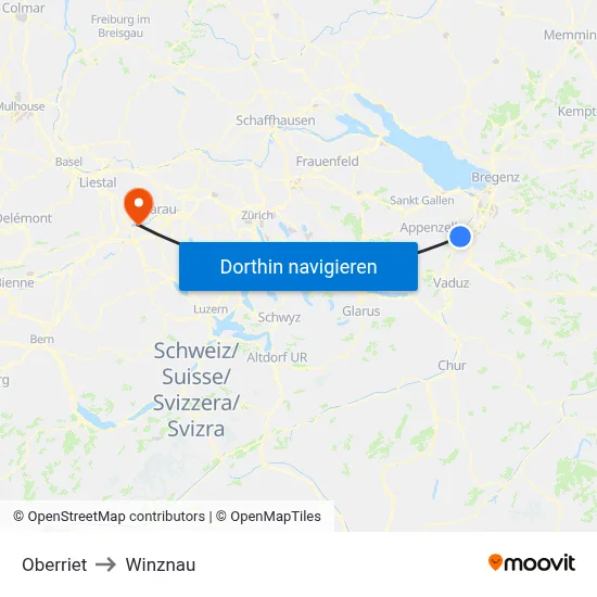 Oberriet to Winznau map