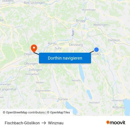 Fischbach-Göslikon to Winznau map