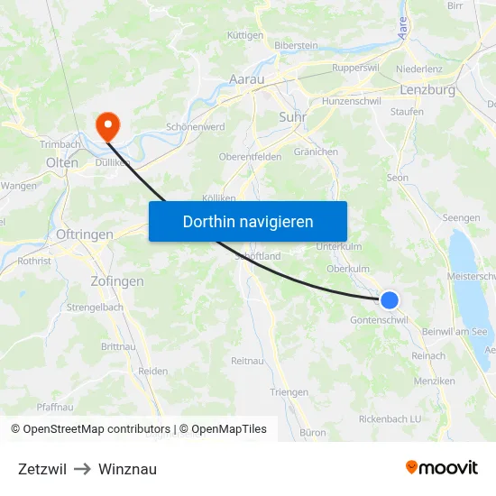 Zetzwil to Winznau map