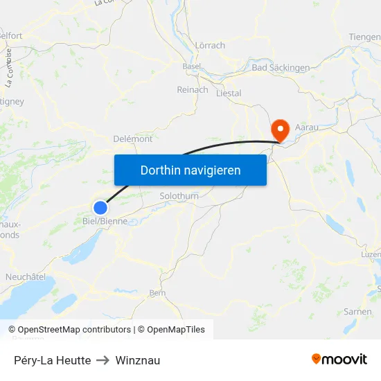 Péry-La Heutte to Winznau map