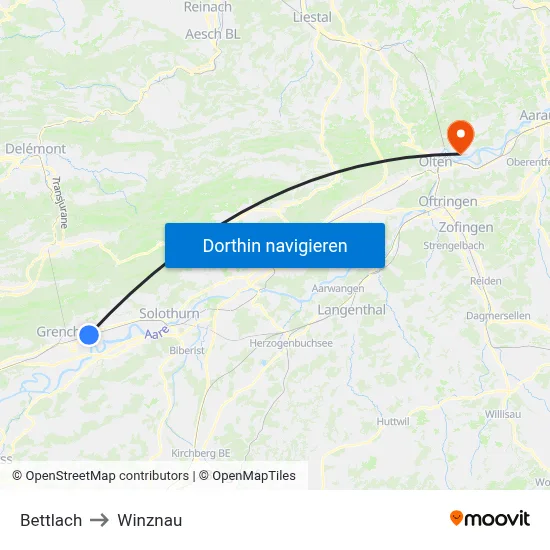 Bettlach to Winznau map