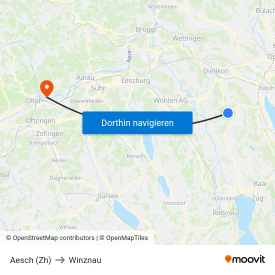 Aesch (Zh) to Winznau map